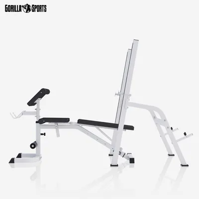 Produktbild von GORILLA SPORTS® Hantelbank - Multifunktion, mit Ablage, Verstellbare Höhe und Neigungswinkel, Curlpult, bis 280kg Belastbar, Weiß - Trainingsbank, Kraftstation, Bankdrücken, Schrägbank