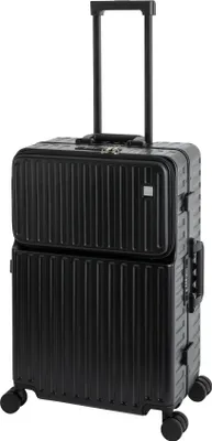 Obrázok produktu pre Cestovný kufor Travelhouse Roma, predné vrecko s TSA, konektor pre powerbanku, hliníkový rám, tvrdá škrupina, kolieska, čierny