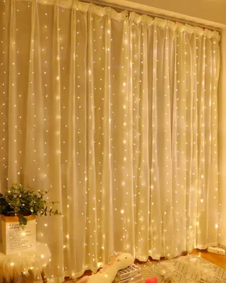 Imagen del producto de Cortina de luces cálidas blancas de 200 LED - 2 m x 2 m. Guirnalda de luces LED en forma de cortina - Para interior/exterior. Guirnalda de luces LED con conexión USB, ideal para Navidad