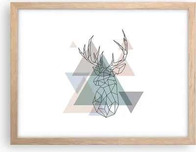 Produktbild von Gerahmtes Poster - Rahmen in heller Eiche - Hirsch Abstraktion - 40x30 cm - Wand Bild - Wanddeko - Wandbilder - Wandposter - Bilderrahmen - Bilder - Kunstdruck - Wandbild - P2NAA40x30-3909