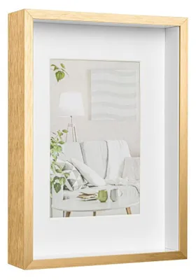 Zdjęcie produktu dla Ramka 3D ALU-BOX Złota 15x21 aluminiowa z passe-partout stojąca wisząca