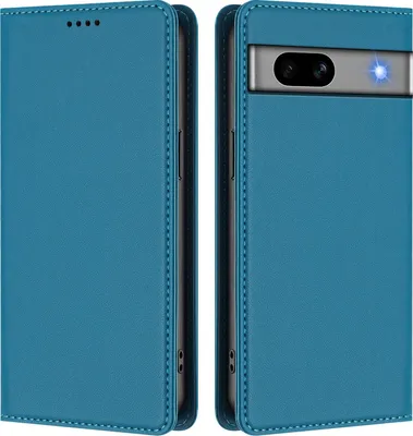 Image de Etui en cuir pour Google Pixel 7A, étui magnétique en cuirPolyuréthaneavec support Lake blue