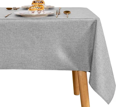 Produktbild von Hellgrau Tischdecke Leinenoptik Tischdecken Abwaschbar Outdoor 135 x 200 cm Grau Gartentischdecke Eckig Wetterfest für Esszimmer, Garten, Party, Hochzeiten