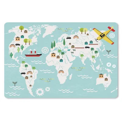 Produktbild von MuchoWow® Schreibtischunterlage Weltkarte - Kinder - Flugzeug - Boot - Jungen - Mädchen 60x40 cm - XXL Mauspad - Großes Mauspad