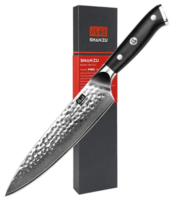 Image de SHAN ZU, couteau de cuisine en acier damas, couteau de chef professionnel, 20 cm