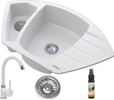 Produktbild von Granitan | Granitspüle Nischenmodell - Beige Grau - mit Küchenarmatur - 1,5 Kammern, stilvoll