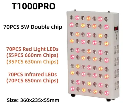 Produktbild von LED-Panel für Rotlichttherapie - T1000PRO Lichttherapielampe - 660 nm + 850 nm Infrarotlicht - Für Gesicht und Körper - Hautstraffung - EU-Stecker