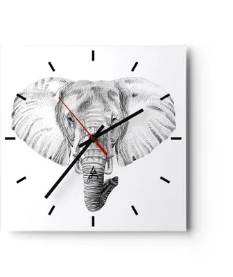 Produktbild von Wanduhr - Quadrat - Glasuhr - Elefant Afrika Illustration Kinder - 40x40cm - Schleichendes Uhrwerk - Lautlos - zum Aufhängen bereit - Dekoration Modern - Wanddekoration aus Glas - C3AC40x40-3213