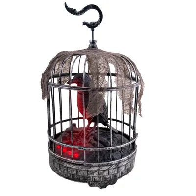 Produktbild von Halloween Deko "Rabe im Käfig" Animiert | 32 cm