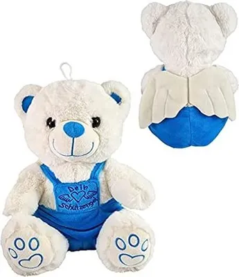 Produktbild von Schutzengel Bär Blau  ca. 32 cm Plüsch sitzend mit Flügeln- Schutzengelbär - Glücksbär Teddy -Teddybär Engel  - Stofftier mit besticktem Shirt- Dein Schutzengel, 1 Stück