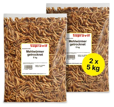 Produktbild von Supravit Mehlwürmer getrocknet 10kg | getrocknete Mehlwürmer für Wildvögel, Igel, Nager & Reptilien | Als Vogelfutter & Igelfutter