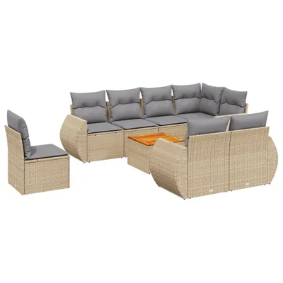 Produktbild von vidaXL 9-tlg. Garten-Sofagarnitur mit Kissen Beige Poly Rattan
