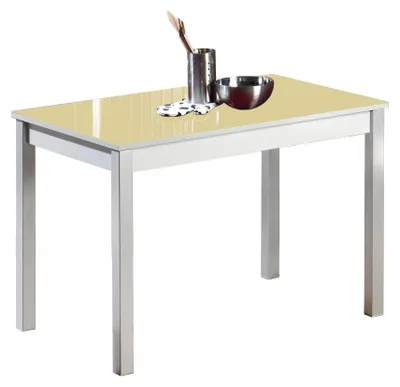 Esstisch mit Glasplatte, beige, Metallgestell, 90x50 cm