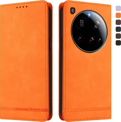 Produktbild von Hülle für Xiaomi 15 Ultra, Retro Kunstleder Ständer Klapphülle mit Kartenfächer und Magnetische Orange