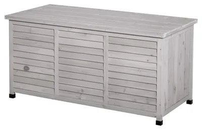 Image de Boîte de rangement en bois naturel, idéale pour l'intérieur et l'extérieur, coffre de jardin résistant aux intempéries et meuble de rangement