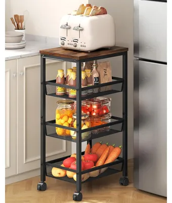 Produktbild von Küchenwagen Rollwagen Aufbewahrungswagen - 4 Ebenen - 38 x 30 x 77 cm - Braun - Für Küche und Wäscherei