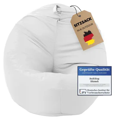 Produktbild von BuBiBag Sitzsack Kinder mit Füllung – 2in1 Sitzsack & Sitzkissen, Bean Bag Indoor Outdoor wasserfest | Weiß 85 cm