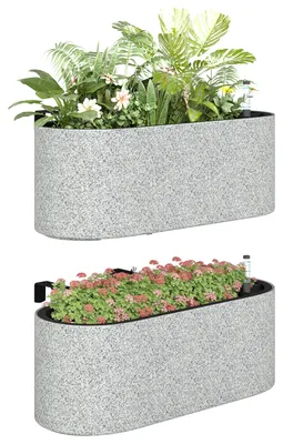 Produktbild von 2er Set Blumentopf Hängend Pflanzkübel mit Ablaufsystem Loch Haken 42 x 16 x 15 cm Hellgrau