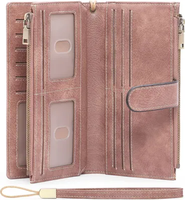 Produktbild von OKWISH Herren Geldbörse aus Leder mit RFID Schutz, Hochformat Portemonnaie, Rosa