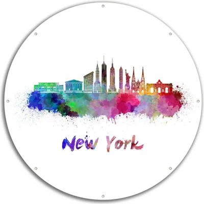 Produktbild von Wallario rundes Outdoor-Poster für Garten oder Balkon, Motiv Städte als Aquarell - Skyline von New York, 60 cm Durchmesser