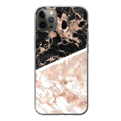 Produktbild von MuchoWow® Handyhülle Schutzhülle Hülle für iPhone 12 Pro Max Marmor - Rosa - Weiß - Schwarz Silikon Softcase Handy Hülle - Hartschale
