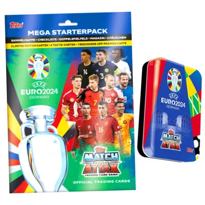 Produktbild von Topps UEFA EURO 2024 Germany Match Attax Karten - EM Sammelkarten - 1 Starter + 1 MINI TIN Blau