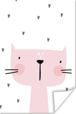 Produktbild von MuchoWow® Poster Katze - Rosa - Herz - Illustration - Kind - Kinder 80x120 cm - Papierdruck