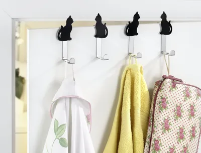 Produktbild von Wenko Türhakenleiste Türgarderobe Einhängen Kleiderhaken 4 haken Motiv Katzen