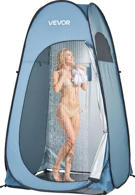 Produktbild von VEVOR Duschzelt (119x119x210 cm) Pop Up Toilettenzelt mit Sofortaufbau, Umkleidezelt inkl. Heringen & Seilen & Tragetasche, aus 190T Polyester ideal für Camping Strand Angeln Blau