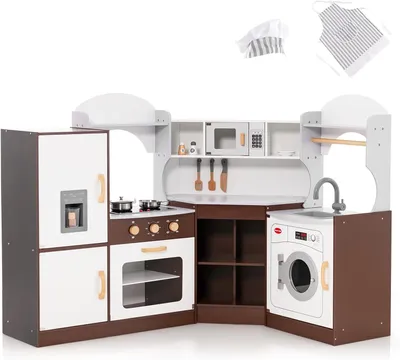 Produktbild von DREAMADE Spielzeugküche für Kinder, Eckspielküche mit Eismaschine, Induktionskochfeld, Backofen, Spül, Waschmaschine, Mikrowelle & Kochuniform