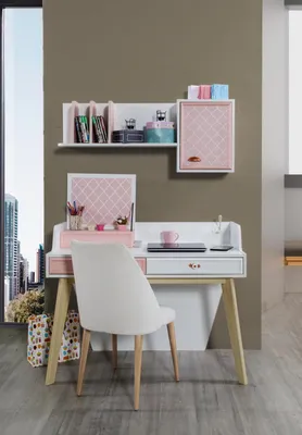 Image de Bureau Étagère murale en bois Bureau pour enfants Chambre Meubles Design Rose