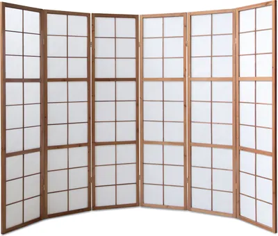 Produktbild von Homestyle4u Paravent Raumteiler 6 teilig Holz Braun Tabak Reispapier Weiß Höhe 175 cm Indoor