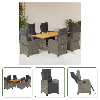 Produktbild von The Living Store 7-tlg. Garten-Essgruppe mit Kissen Grau Poly Rattan