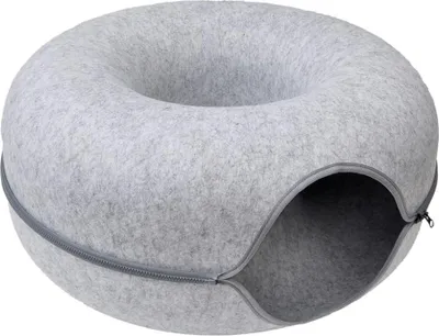 Produktbild von Aumüller Katzentunnel Donut Katzenhöhle hellgrau Filz mit Reißverschluss 60 x 60 x 30 cm