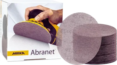 Produktbild von Mirka Abranet Netz-Schleifscheiben Ø 150 mm Klett / Korn P240 / 50 Stk / zum Schleifen von Holz, Spachtel, Lack, Kunststoff / 5424105025