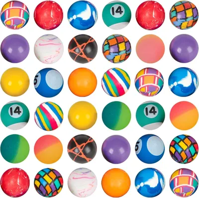 Productafbeelding van Kleurrijke rubberen stuiterballen - Set van 36 - 27 mm - Feestzakjes Vulling