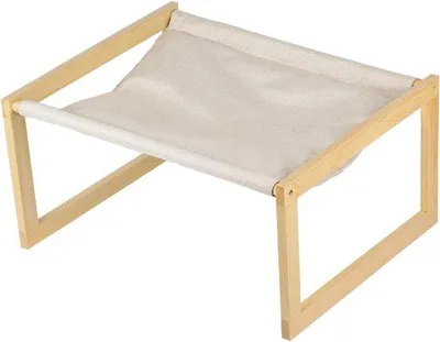 Produktbild von Famanu Katzenbett Komfortables Plüschbett - Holz Katzenhängematte für Wohnungskatzen