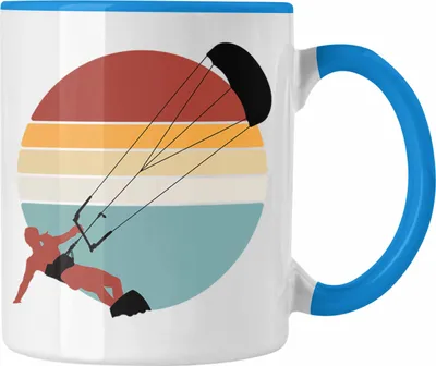 Produktbild von Trendation - Kite Surfen Tasse Geschenk Retro Kitesurfer Geschenkidee Kitesurfing Gadget Männer (Blau)