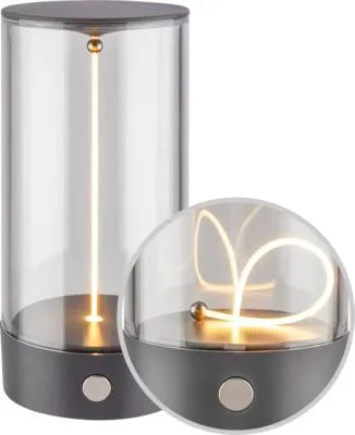 Image de Briloner Wiggle Lampe de table LED sans fil, interrupteur à 4 positions, batterie, lumière blanche chaude, filament, anthracite, Ø7 x 14,5 cm