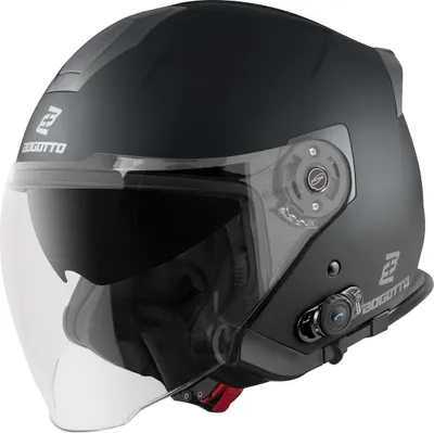 A black matte Bogotto H586 BT Solid Bluetooth Jethelm, L size, shown from the side.