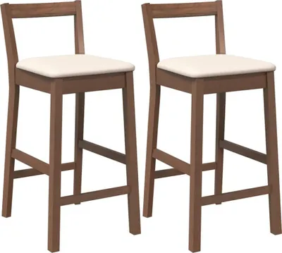 Immagine prodotto di vidaXL Sgabello da bar con cuscino 2 pz. Legno massiccio marrone in legno di gomma