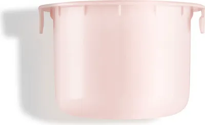 A close-up studio shot of a pink cosmetic jar refill.