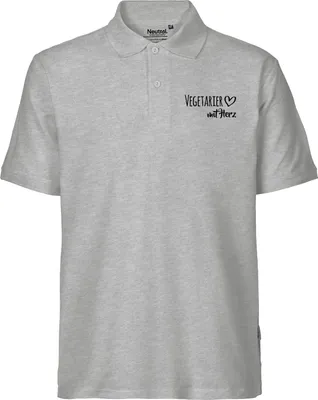 Produktbild von Huuraa Herren Polo Shirt Vegetarier mit Herz L Sport Grey Bio Baumwolle Fairtrade Poloshirt Geschenkidee
