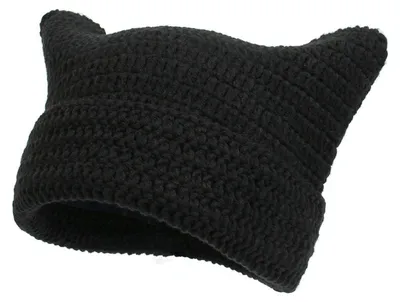 Zdjęcie produktu dla Czapka z pomponem w kształcie uszu kota, typu beanie, dla dziewczynki, czarna