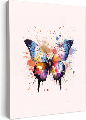 Produktbild von Leinwand Bilder 30x40 cm - Kinder Mädchen - Schmetterling - Bunt, Bilder Wohnzimmer Modern, Wanddeko