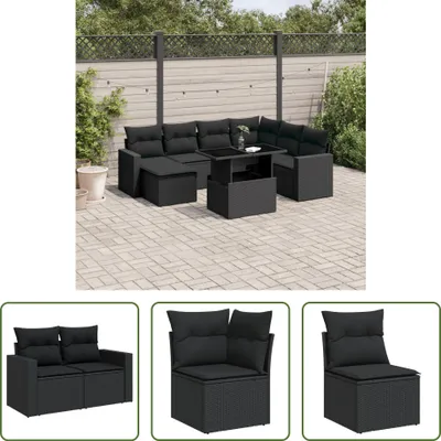 Produktbild von The Living Store 8-tlg. Garten-Sofagarnitur mit Kissen Schwarz Poly Rattan