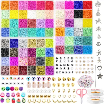 Perlen-Set 22.308 Teile, 72 Farben, 3 mm, Glas, mit Buchstaben