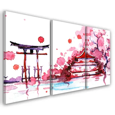 Produktbild von Triptychon auf leinwand rosa landschaften 150x100 cm Feeby rosa wandbild bereit zum aufhängen