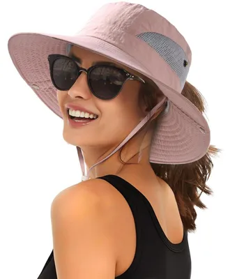 Immagine prodotto di Cappello da sole da donna con fori per la treccia, tesa larga, protezione UV 80, pieghevole, colore rosa, taglia unica