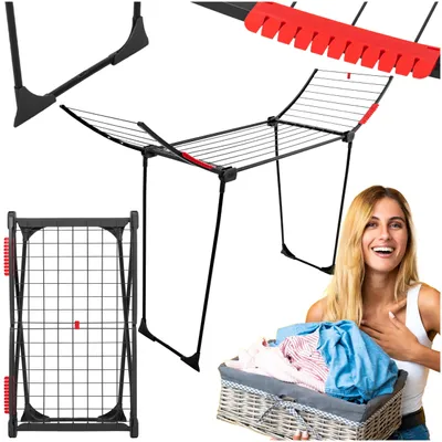 Produktbild von Springos® Wäschetrockner Klappbar Balkon Wäscheständer 120x175x54cm Trockenlänge Aufhängefläche 16 m für Innen und Außenbereich - Schwarz
